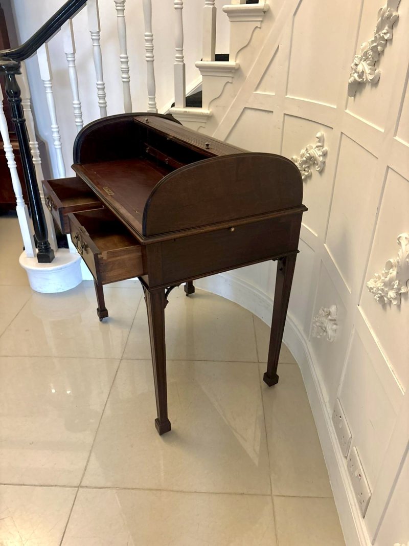 Antique Georgian Mahogany Tambour Top Cylinder Desk with Pull-Out Writing Slides - Image 3