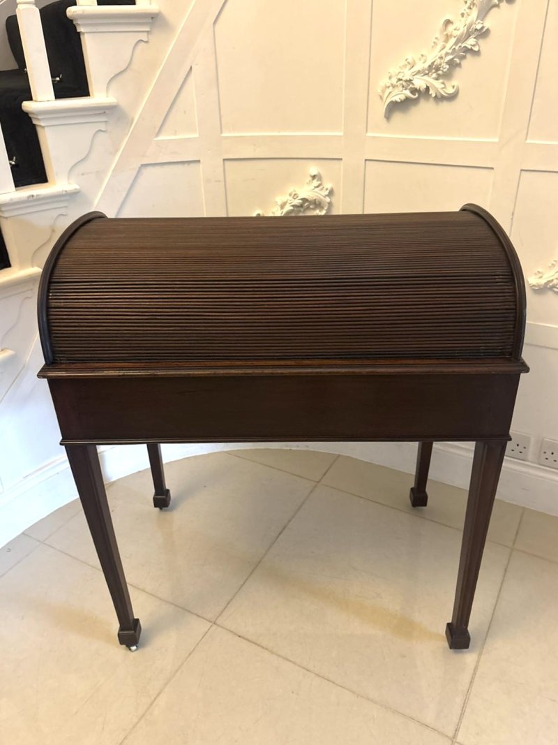 Antique Georgian Mahogany Tambour Top Cylinder Desk with Pull-Out Writing Slides - Image 4