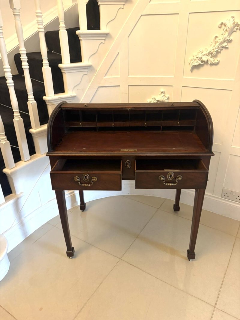 Antique Georgian Mahogany Tambour Top Cylinder Desk with Pull-Out Writing Slides - Image 7