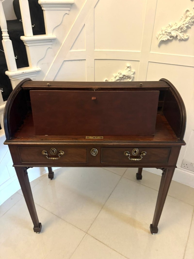 Antique Georgian Mahogany Tambour Top Cylinder Desk with Pull-Out Writing Slides - Image 6