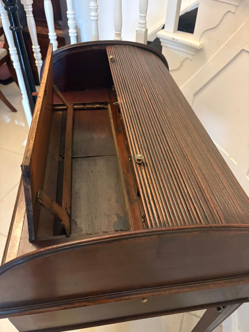 Antique Georgian Mahogany Tambour Top Cylinder Desk with Pull-Out Writing Slides - Image 15