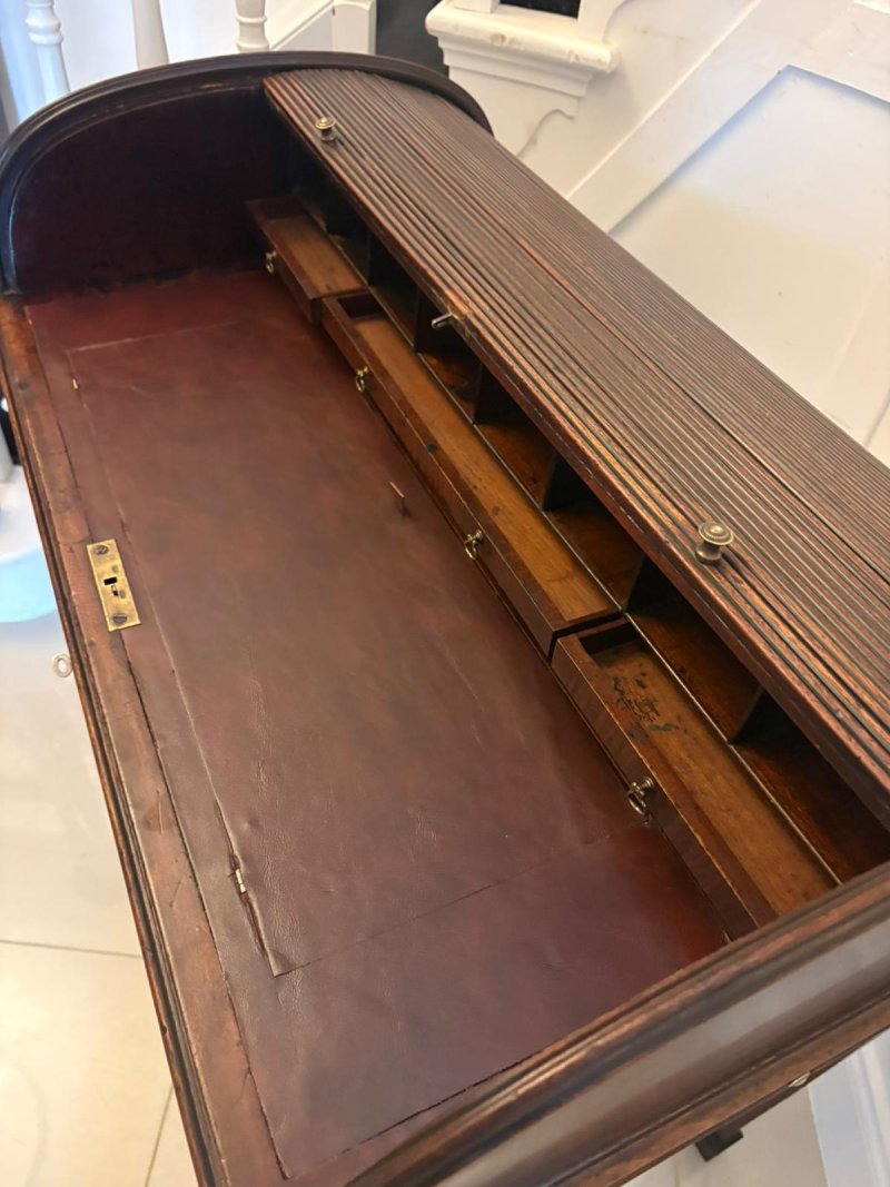 Antique Georgian Mahogany Tambour Top Cylinder Desk with Pull-Out Writing Slides - Image 14