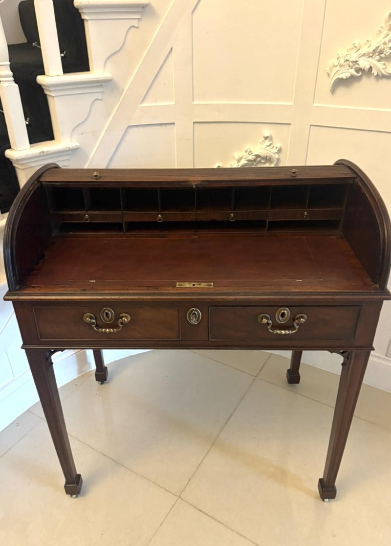 Antique Georgian Mahogany Tambour Top Cylinder Desk with Pull-Out Writing Slides - Image 8