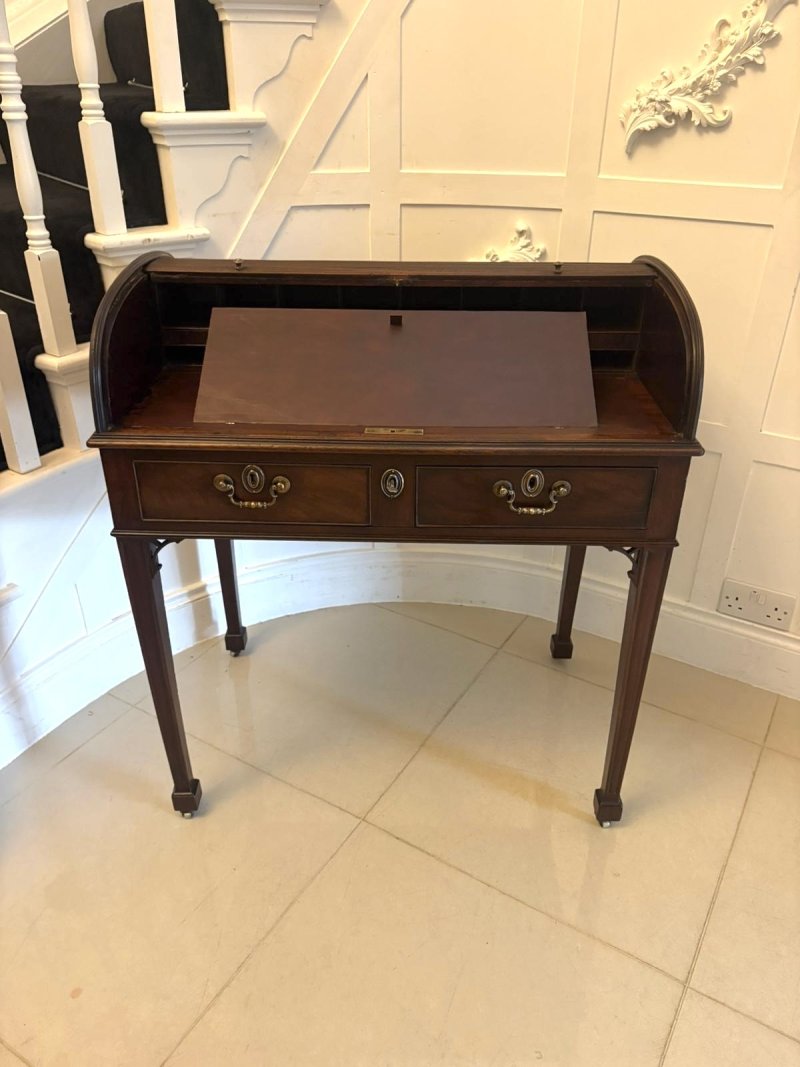 Antique Georgian Mahogany Tambour Top Cylinder Desk with Pull-Out Writing Slides - Image 5
