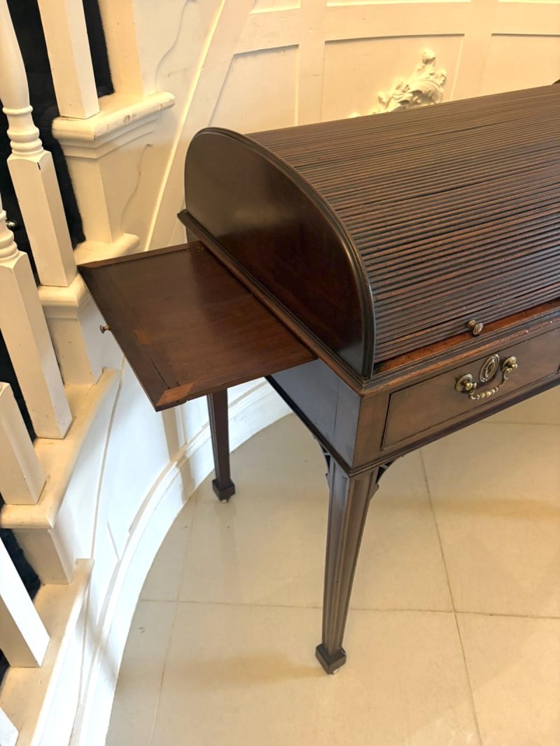 Antique Georgian Mahogany Tambour Top Cylinder Desk with Pull-Out Writing Slides - Image 13