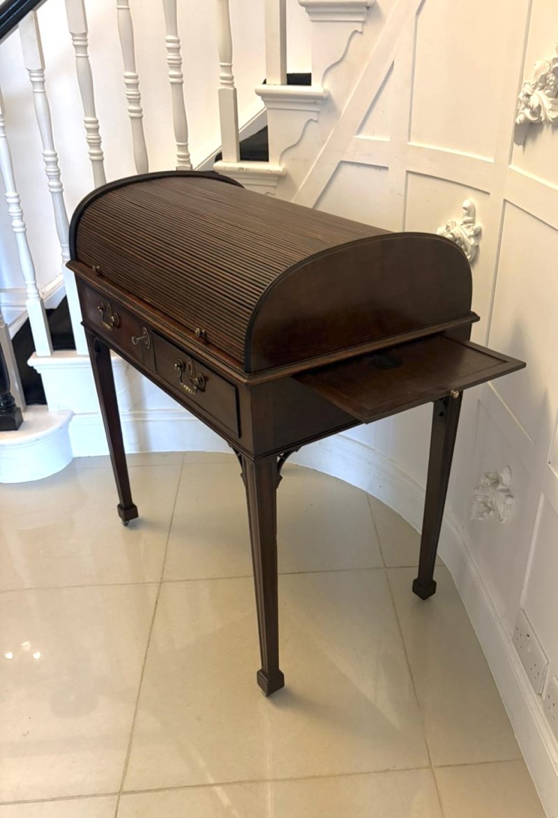 Antique Georgian Mahogany Tambour Top Cylinder Desk with Pull-Out Writing Slides - Image 12