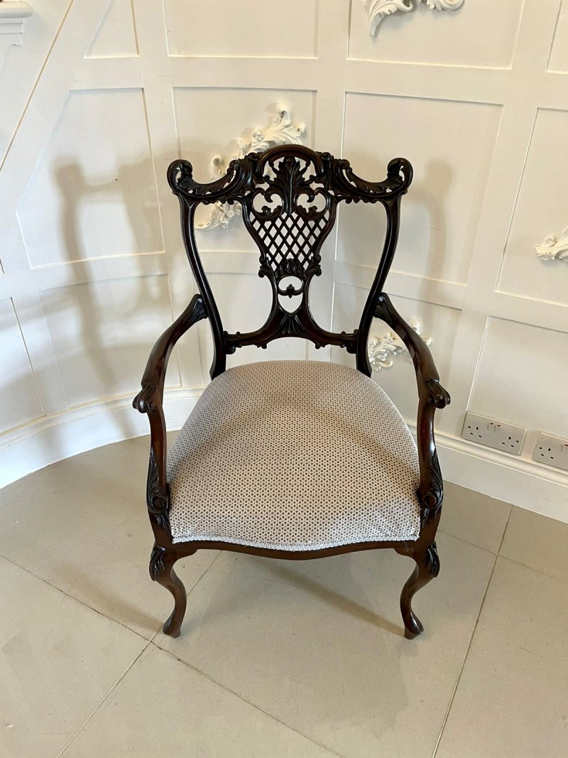 Fine Quality Antique Victorian Mahogany Carved Arm/Desk Chair - Image 9