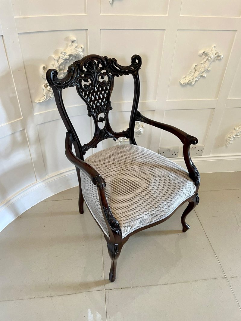 Fine Quality Antique Victorian Mahogany Carved Arm/Desk Chair