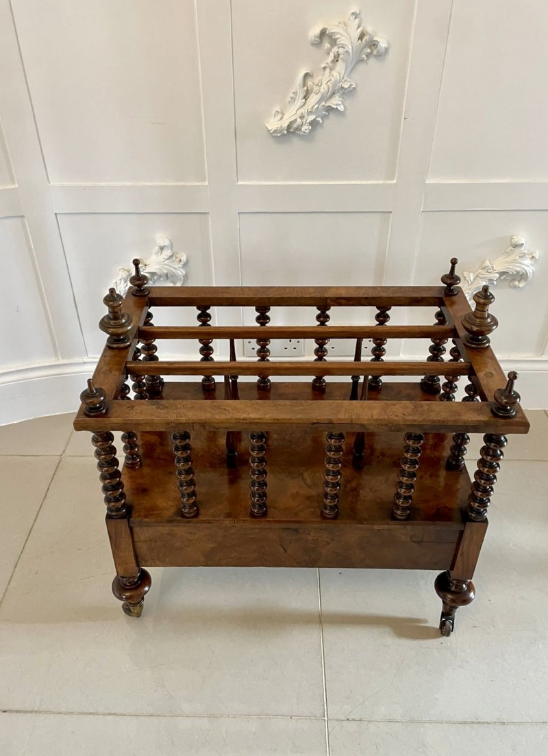 Large Fine Quality Antique Victorian Burr Walnut Canterbury - Image 4