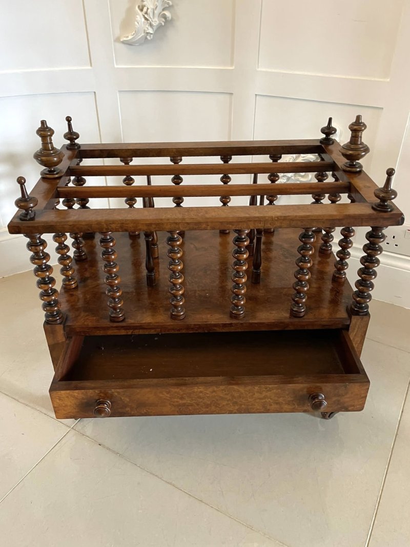 Large Fine Quality Antique Victorian Burr Walnut Canterbury - Image 6