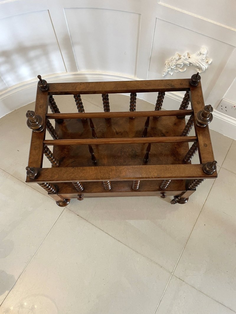Large Fine Quality Antique Victorian Burr Walnut Canterbury - Image 5