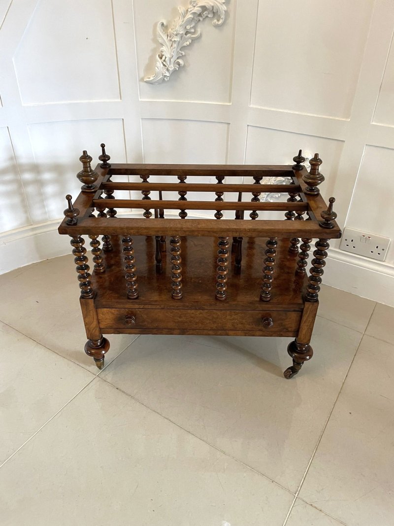 Large Fine Quality Antique Victorian Burr Walnut Canterbury - Image 3