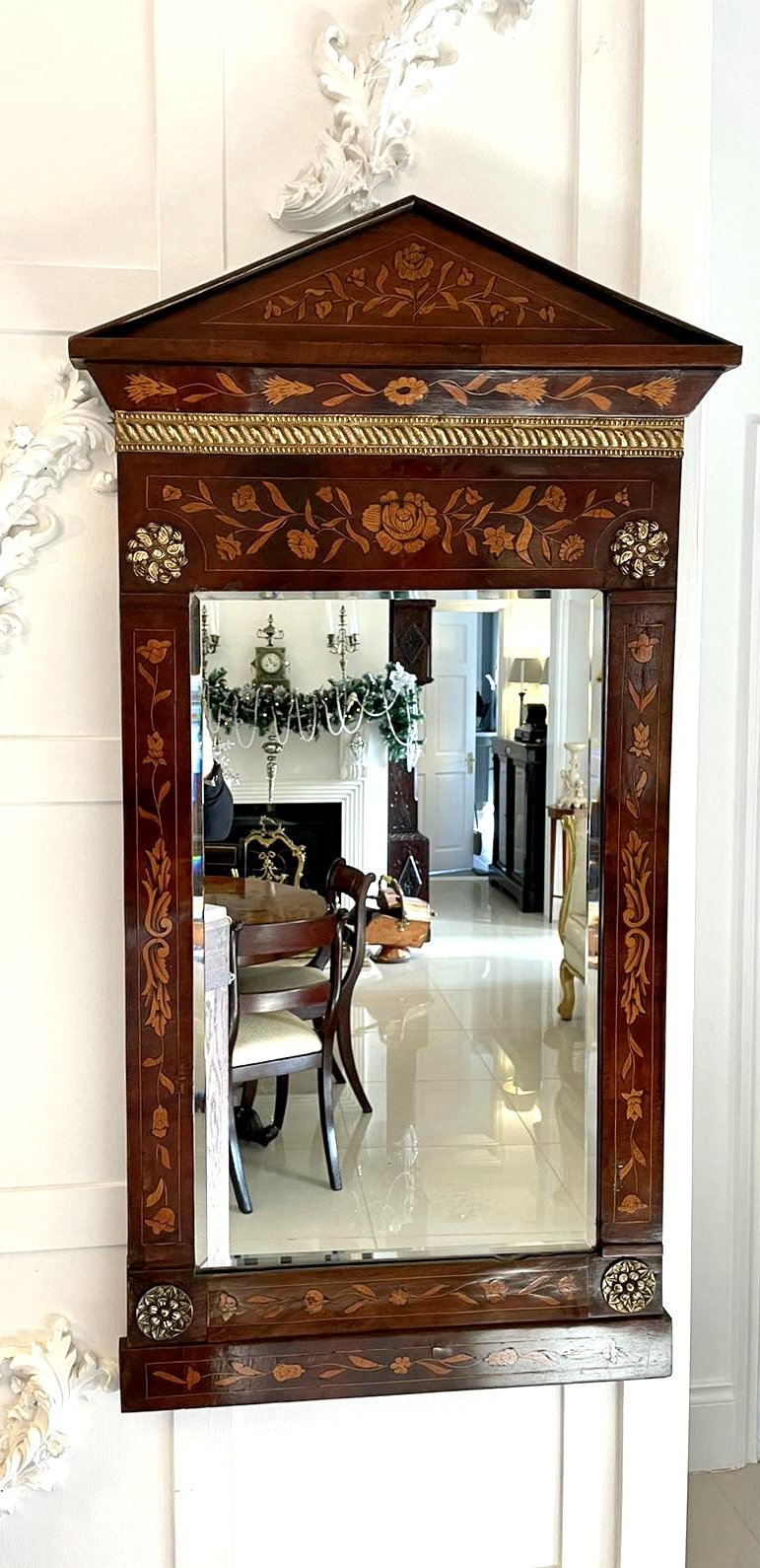 Outstanding Quality Antique George III Dutch Marquetry Mahogany Inlaid Wall Mirror - Image 7