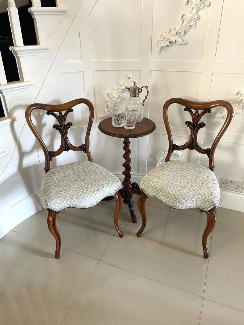 Pair of Antique Victorian Quality Carved Walnut Side Chairs - Image 2