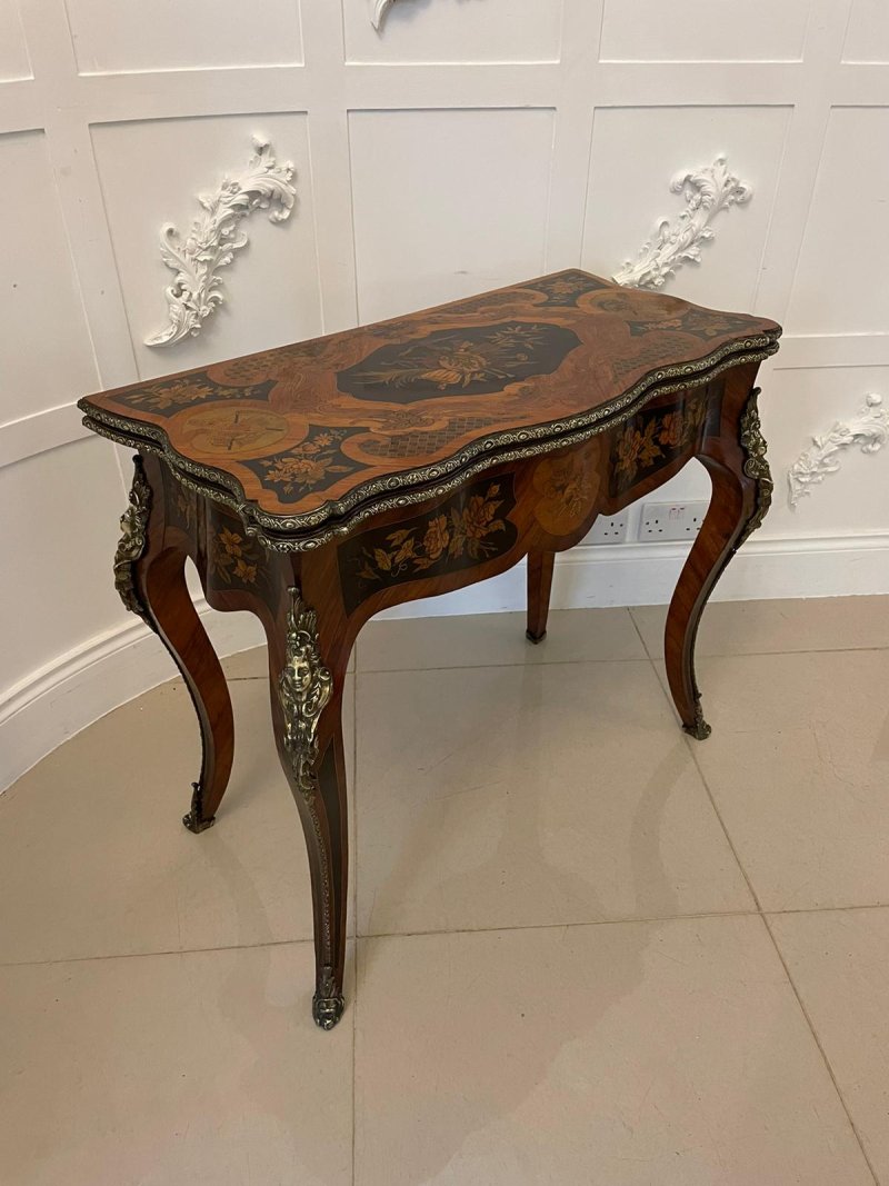 Fine Quality Antique Victorian French Kingwood Marquetry Inlaid Ormolu Mounted Card/Side Table