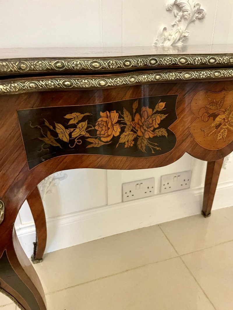 Fine Quality Antique Victorian French Kingwood Marquetry Inlaid Ormolu Mounted Card/Side Table - Image 11