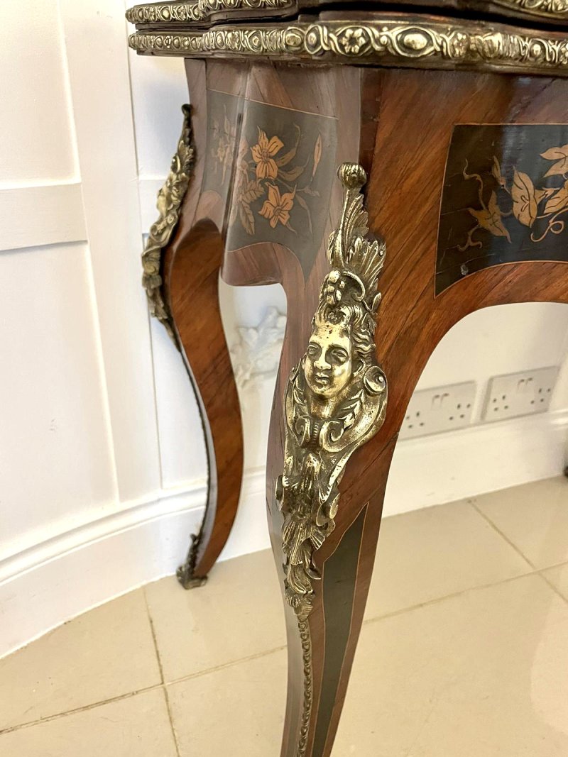 Fine Quality Antique Victorian French Kingwood Marquetry Inlaid Ormolu Mounted Card/Side Table - Image 13