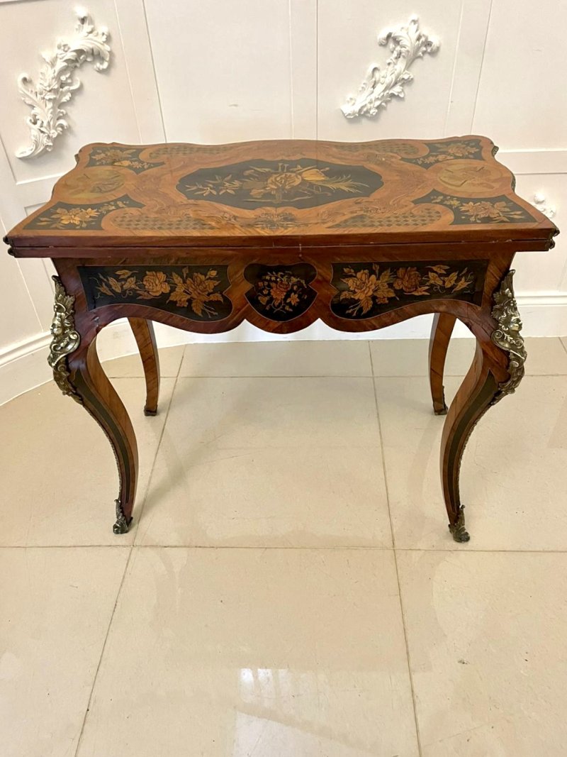 Fine Quality Antique Victorian French Kingwood Marquetry Inlaid Ormolu Mounted Card/Side Table - Image 2