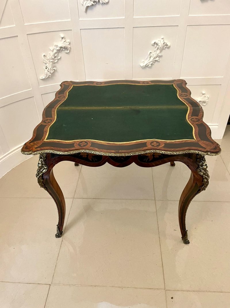Fine Quality Antique Victorian French Kingwood Marquetry Inlaid Ormolu Mounted Card/Side Table - Image 8