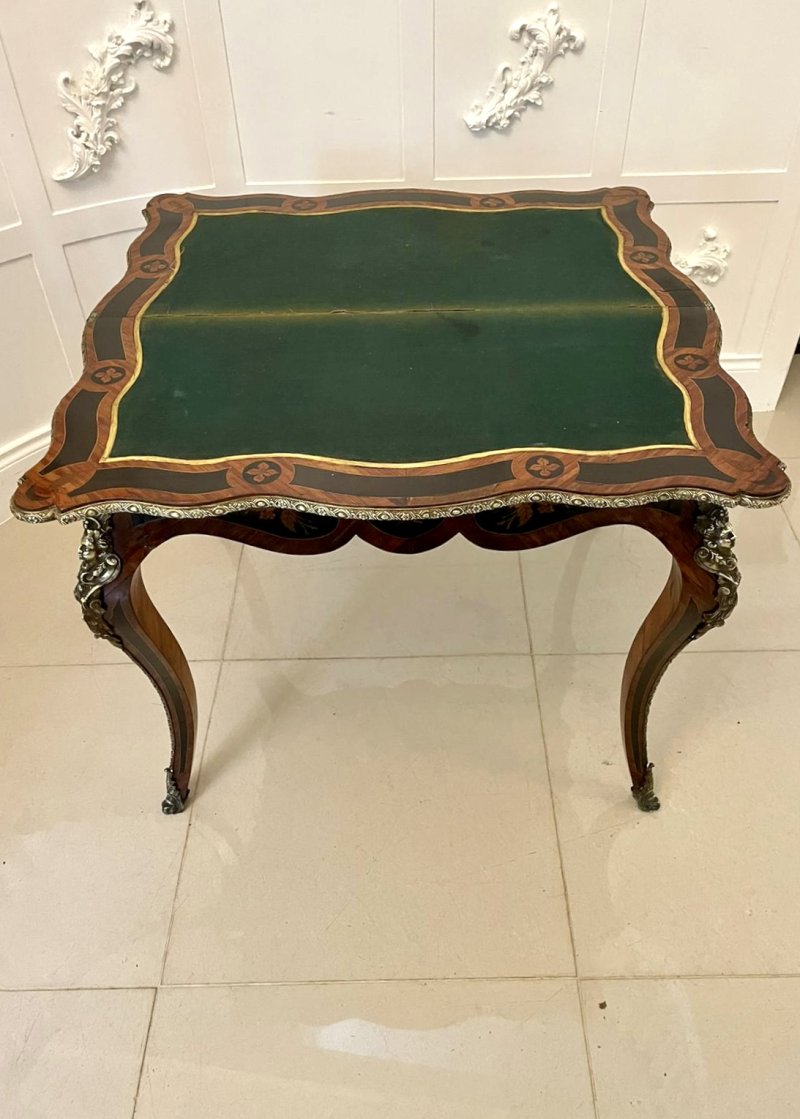 Fine Quality Antique Victorian French Kingwood Marquetry Inlaid Ormolu Mounted Card/Side Table - Image 7