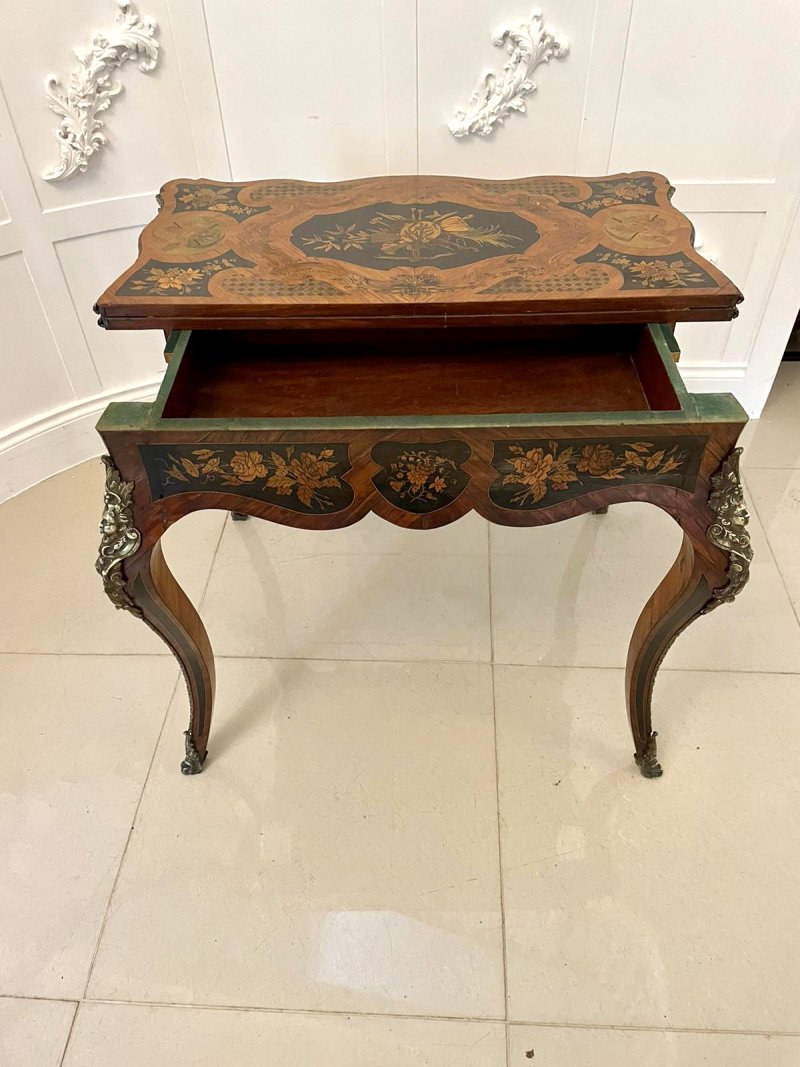 Fine Quality Antique Victorian French Kingwood Marquetry Inlaid Ormolu Mounted Card/Side Table - Image 4