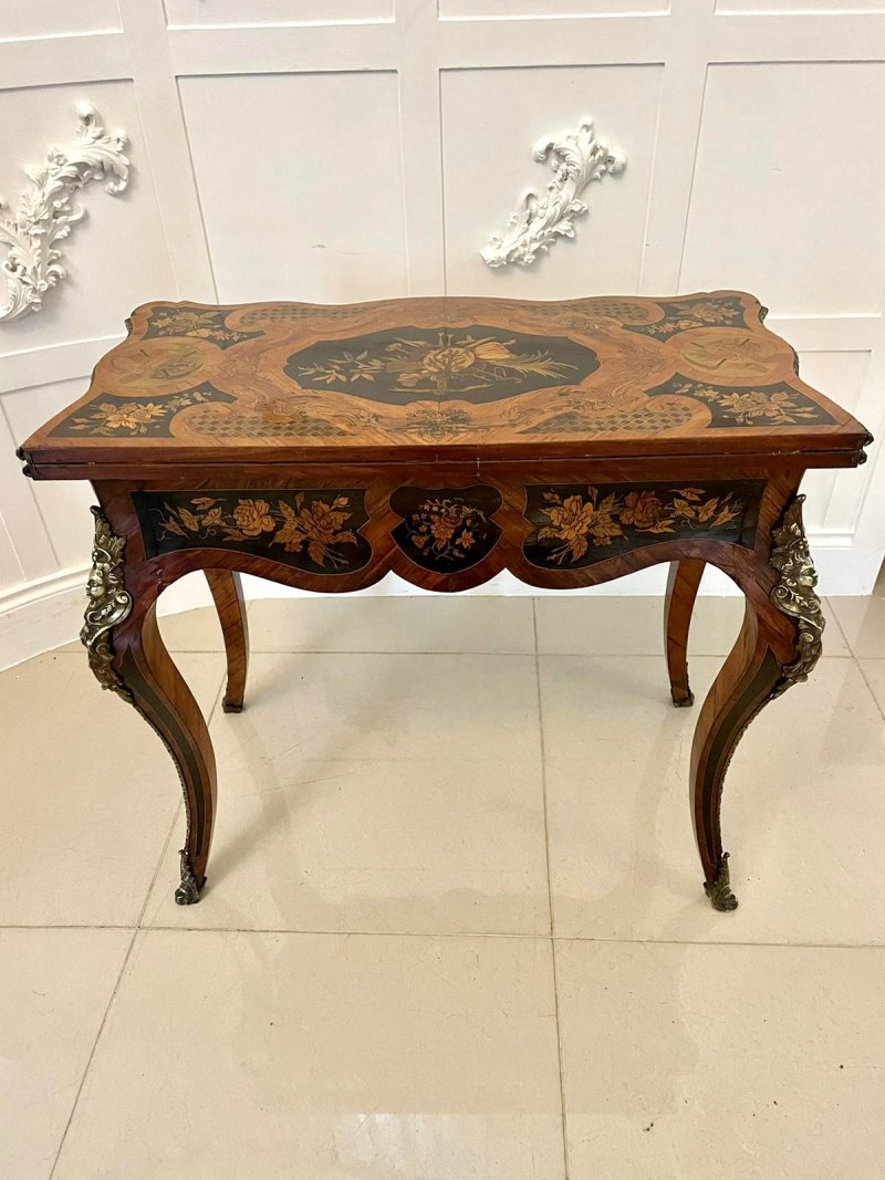Fine Quality Antique Victorian French Kingwood Marquetry Inlaid Ormolu Mounted Card/Side Table - Image 5