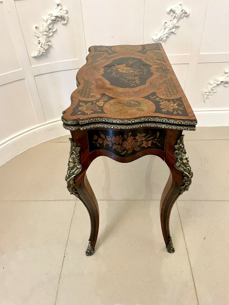 Fine Quality Antique Victorian French Kingwood Marquetry Inlaid Ormolu Mounted Card/Side Table - Image 6