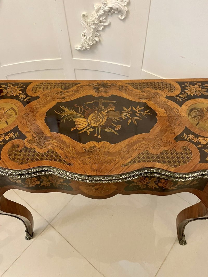 Fine Quality Antique Victorian French Kingwood Marquetry Inlaid Ormolu Mounted Card/Side Table - Image 15