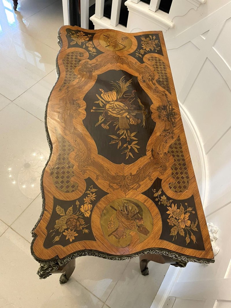 Fine Quality Antique Victorian French Kingwood Marquetry Inlaid Ormolu Mounted Card/Side Table - Image 16