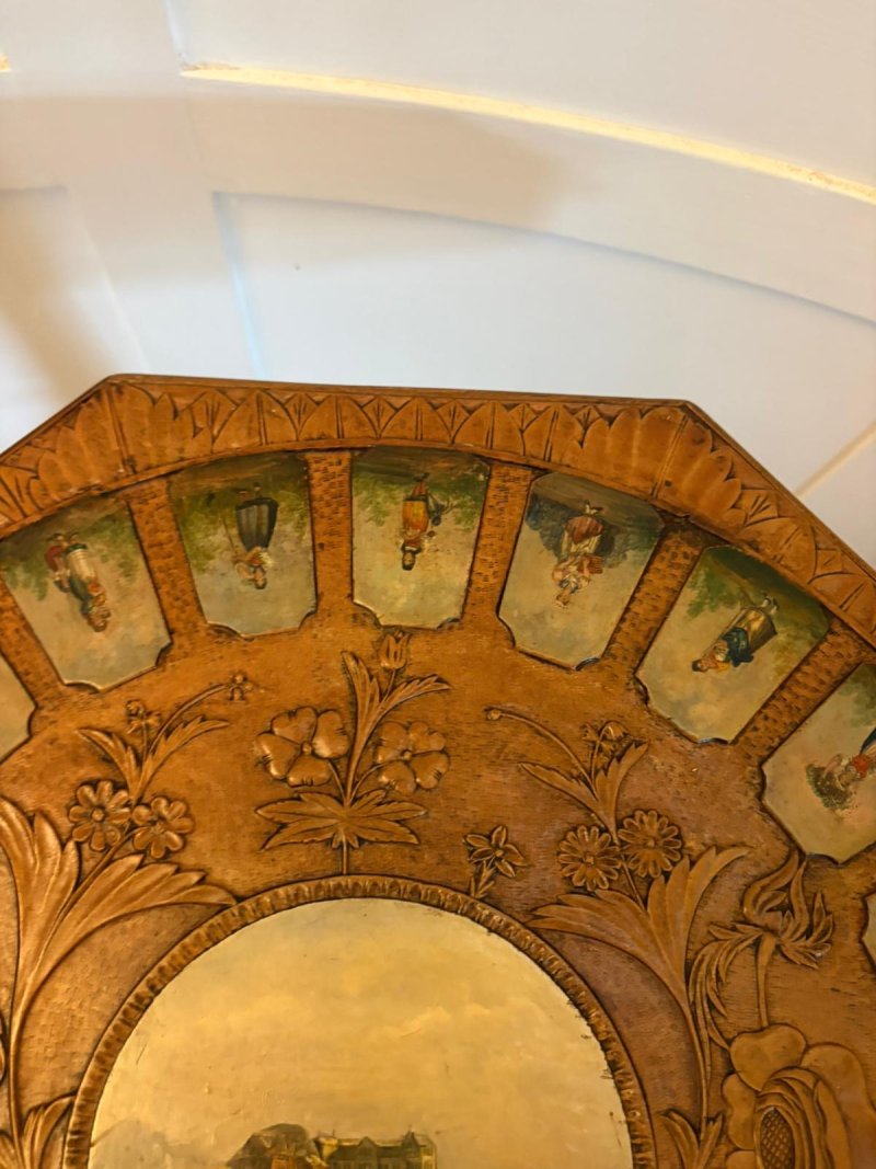 Antique Swiss Black Forest Hand Painted Walnut and Beech Folk Art Occasional Lamp Side Table - Image 3