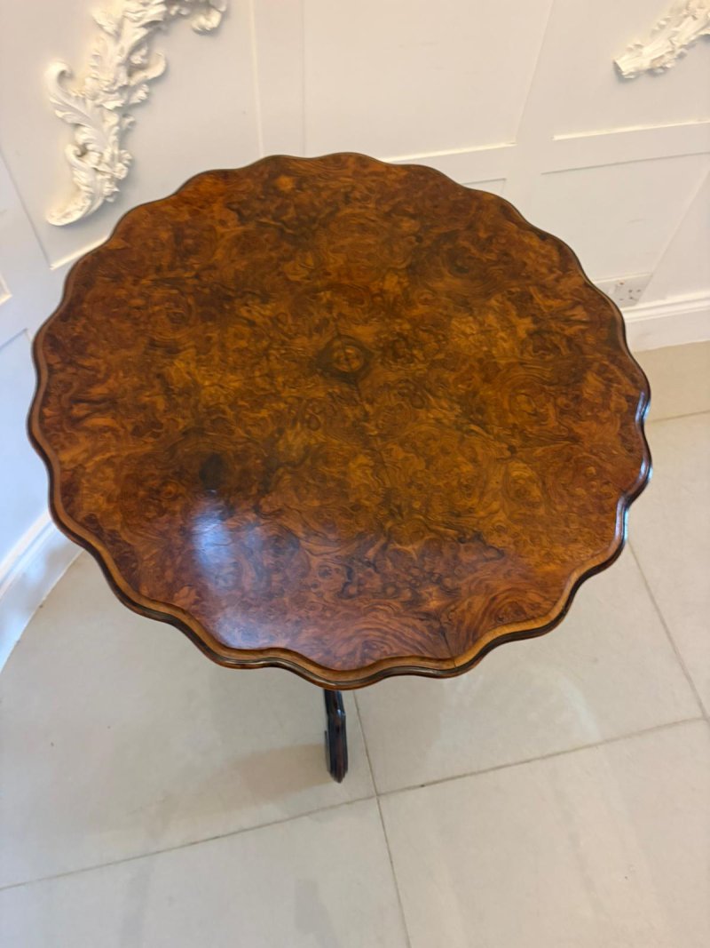 Antique Victorian Burr Walnut Scalloped Lamp Side Table - Image 6