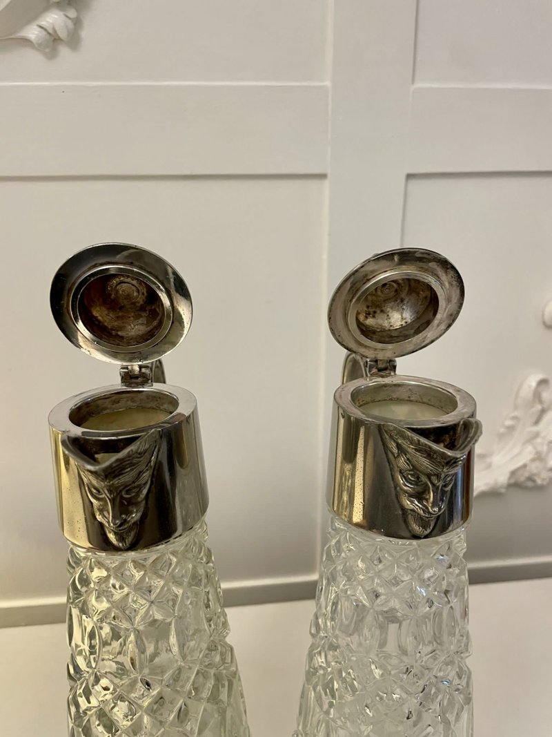 Pair of Antique Edwardian Quality Silver Plated and Cut Glass Claret Jugs - Image 9