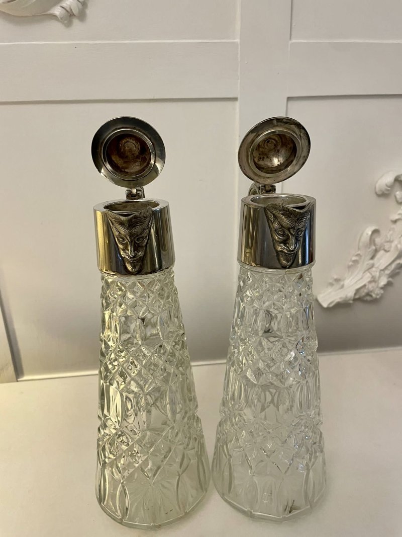 Pair of Antique Edwardian Quality Silver Plated and Cut Glass Claret Jugs - Image 6