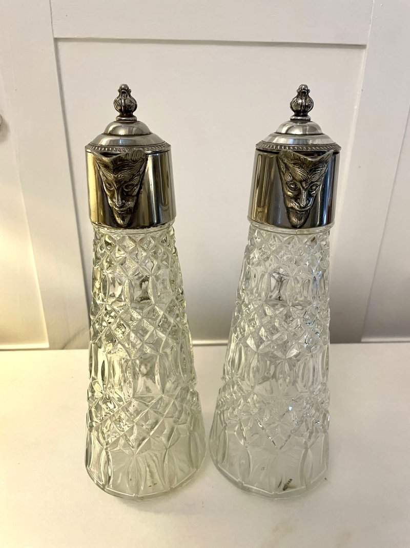 Pair of Antique Edwardian Quality Silver Plated and Cut Glass Claret Jugs - Image 8