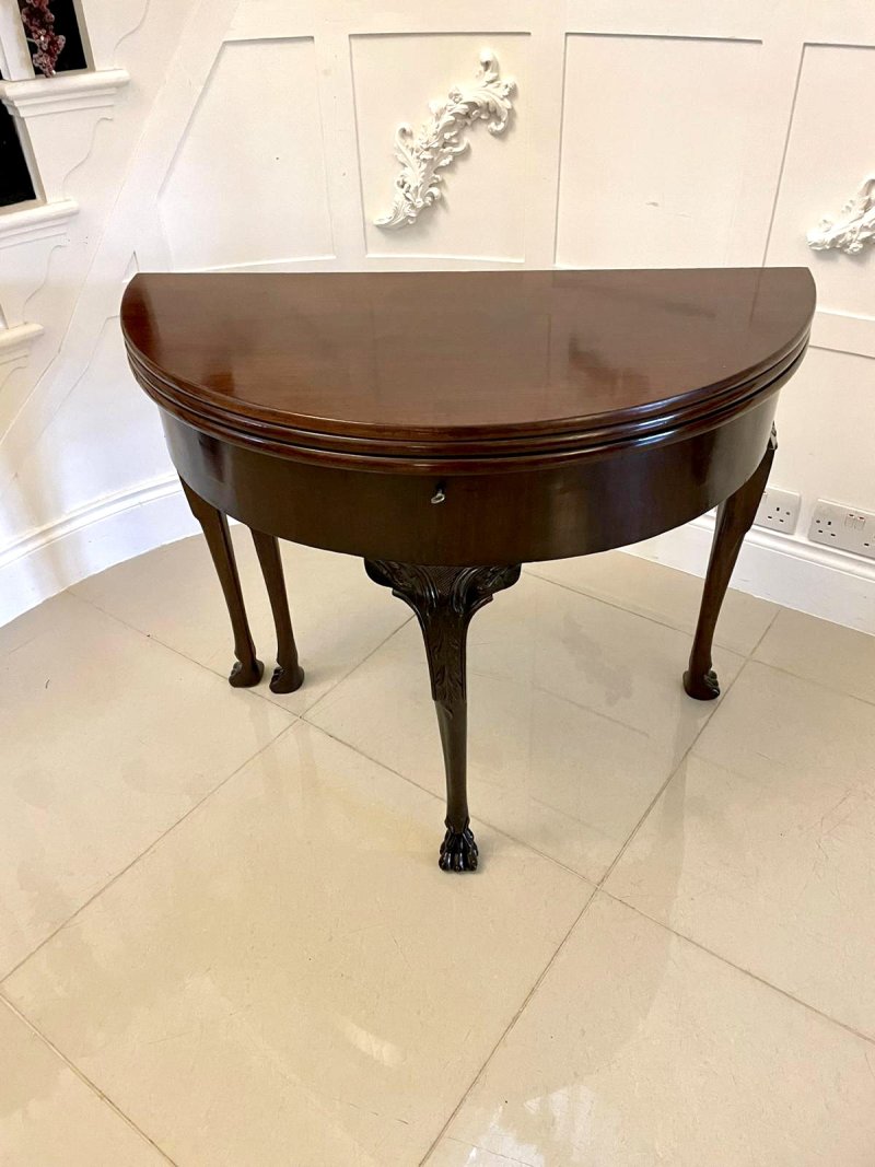 Unusual 18th Century Antique George III Quality Mahogany Irish Triple Top Card/Side Table - Image 3