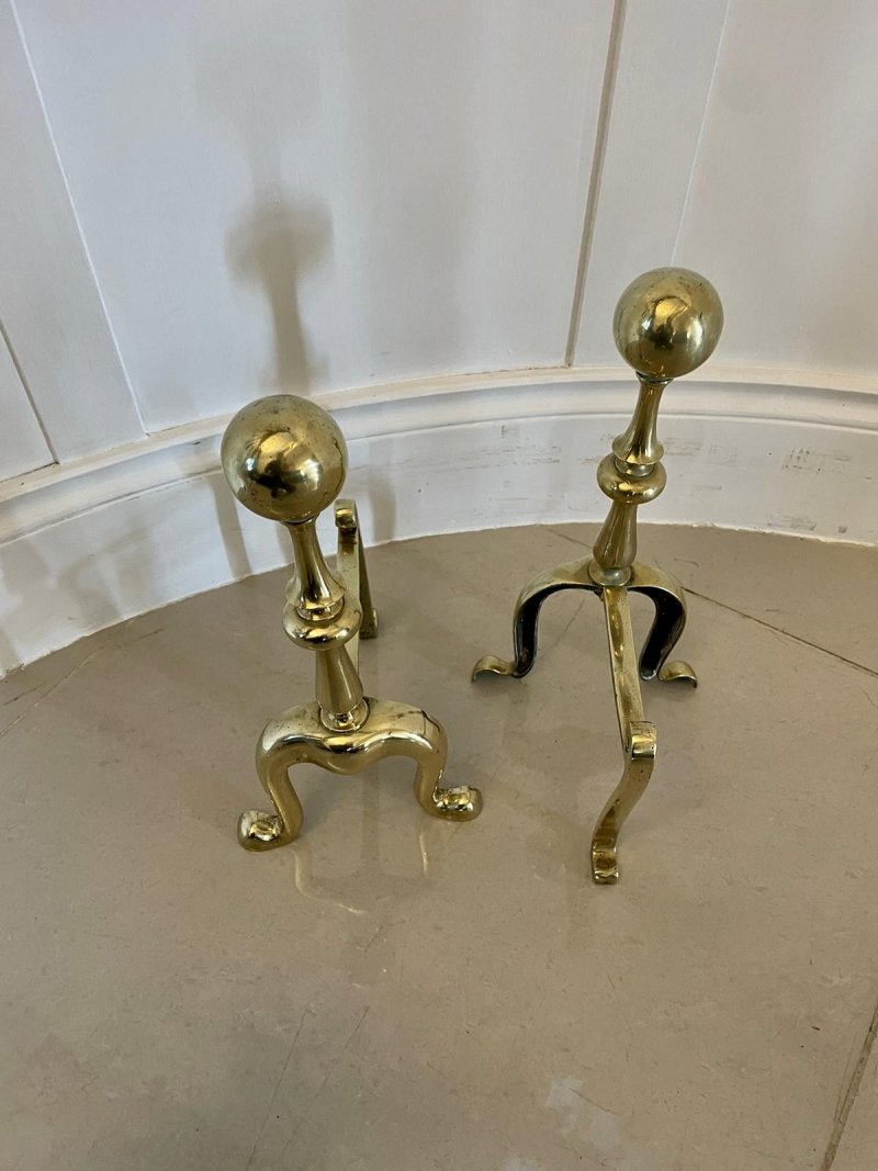 Pair of Antique Victorian Quality Brass Fire Dogs - Image 2