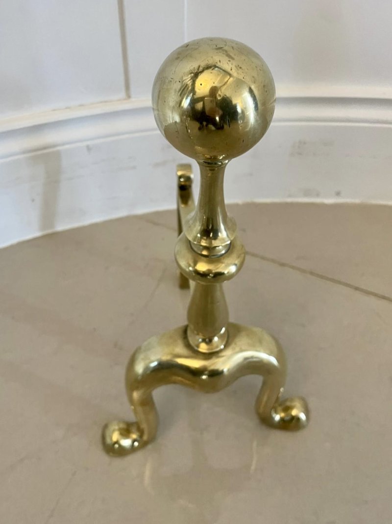Pair of Antique Victorian Quality Brass Fire Dogs - Image 5
