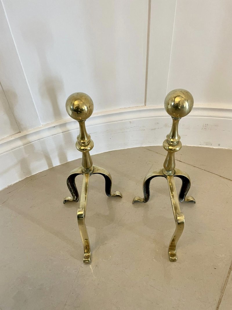 Pair of Antique Victorian Quality Brass Fire Dogs - Image 6
