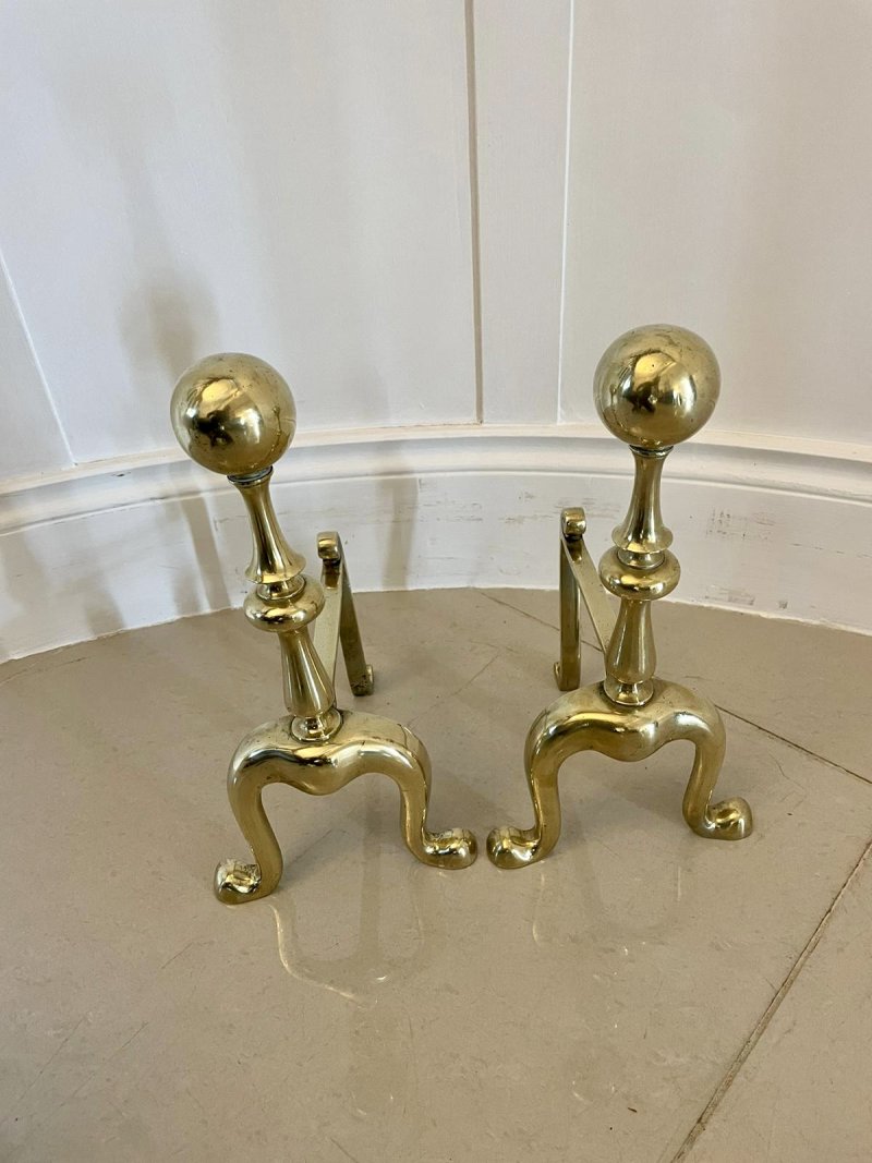 Pair of Antique Victorian Quality Brass Fire Dogs - Image 4