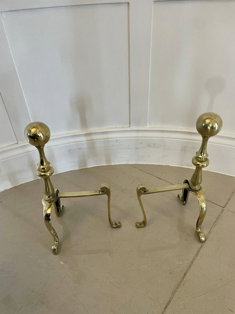 Pair of Antique Victorian Quality Brass Fire Dogs - Image 3