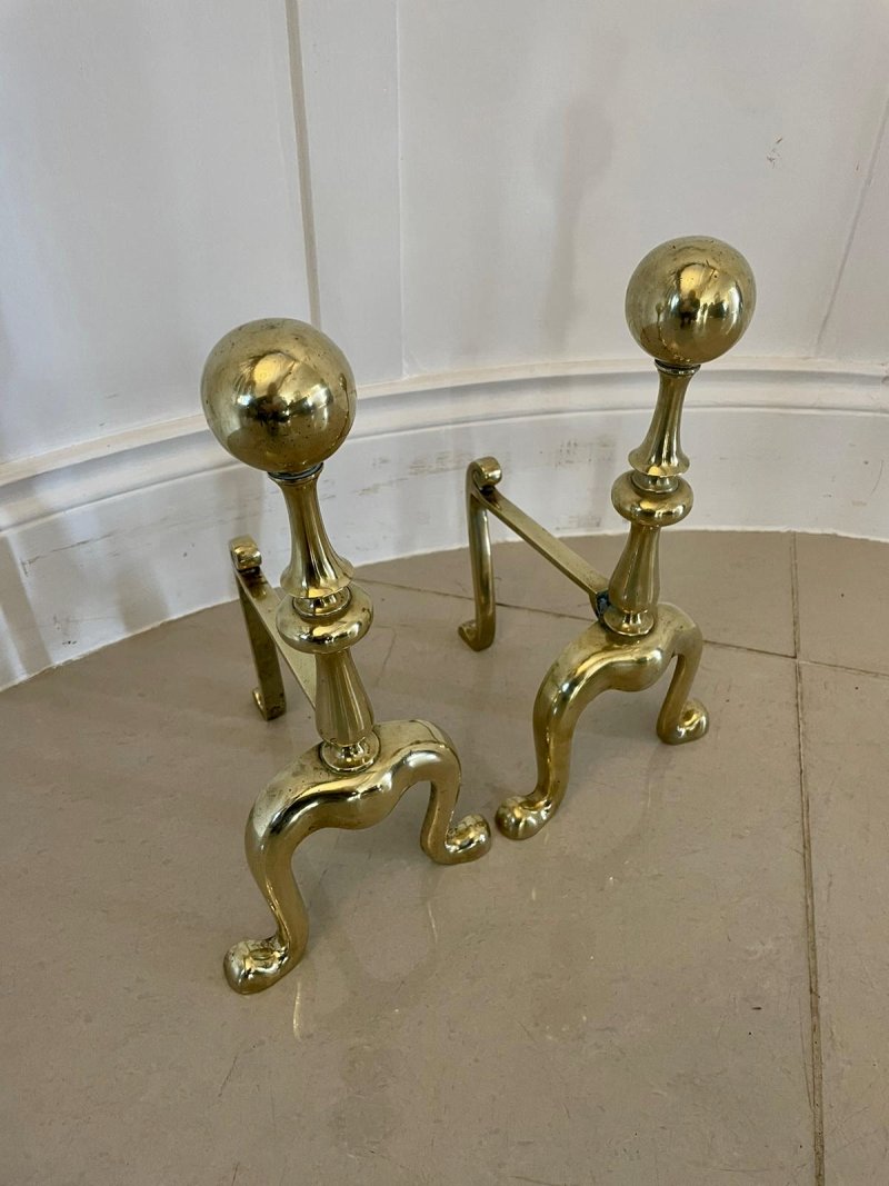 Pair of Antique Victorian Quality Brass Fire Dogs
