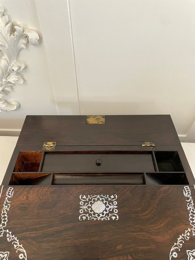 Unusual Antique Victorian Quality Rosewood Inlaid Writing Box - Image 4