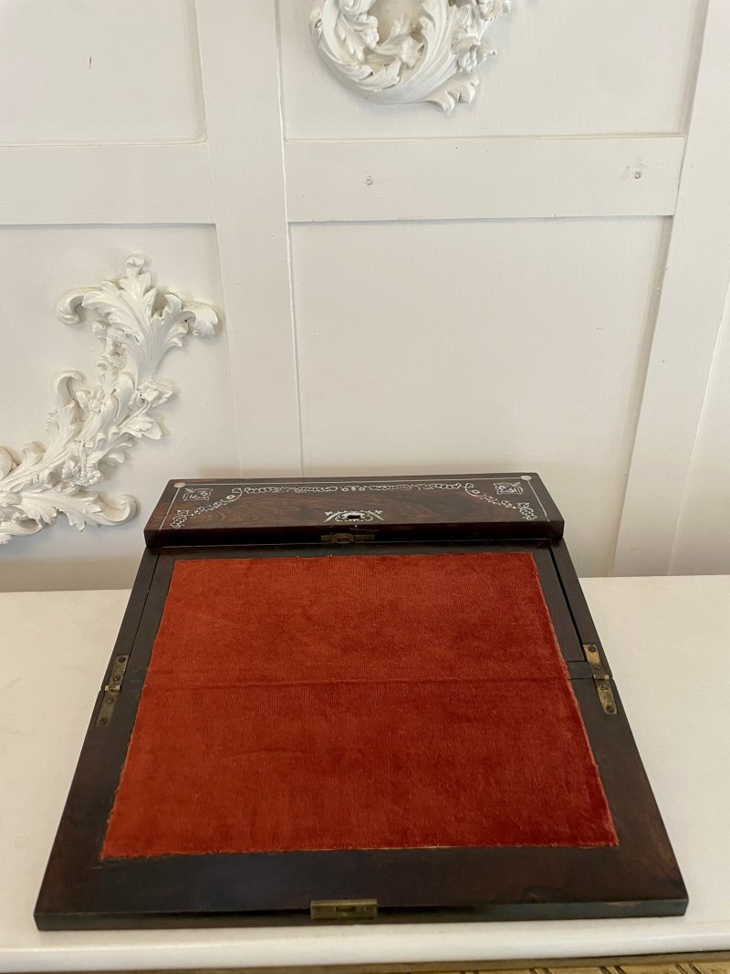 Unusual Antique Victorian Quality Rosewood Inlaid Writing Box - Image 5