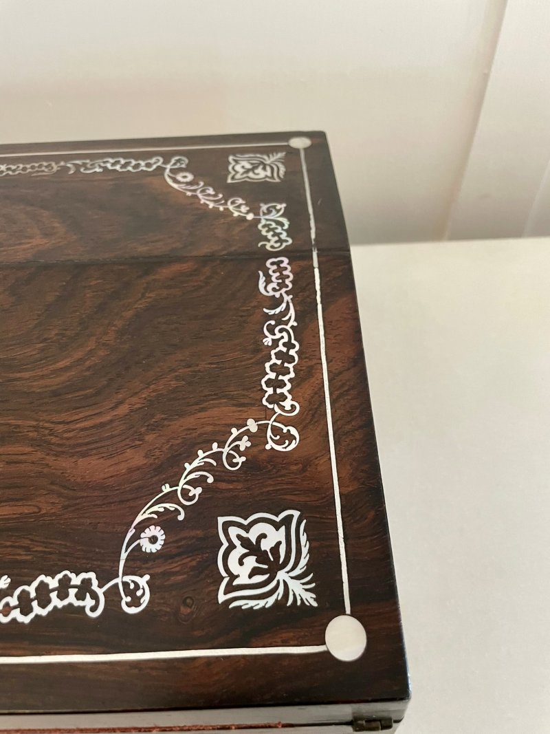 Unusual Antique Victorian Quality Rosewood Inlaid Writing Box - Image 7