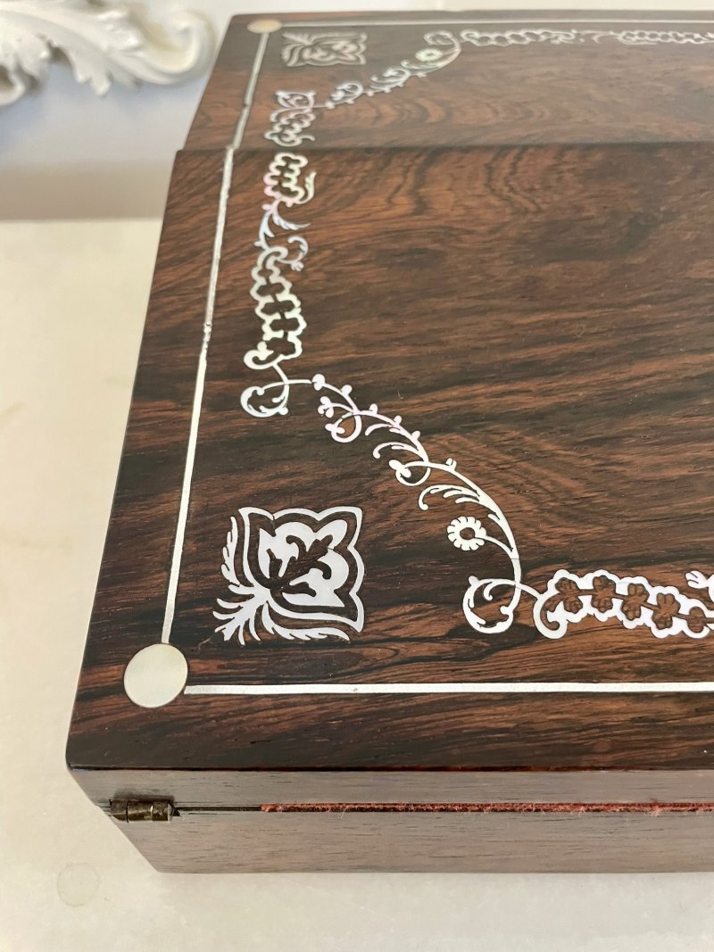 Unusual Antique Victorian Quality Rosewood Inlaid Writing Box - Image 8