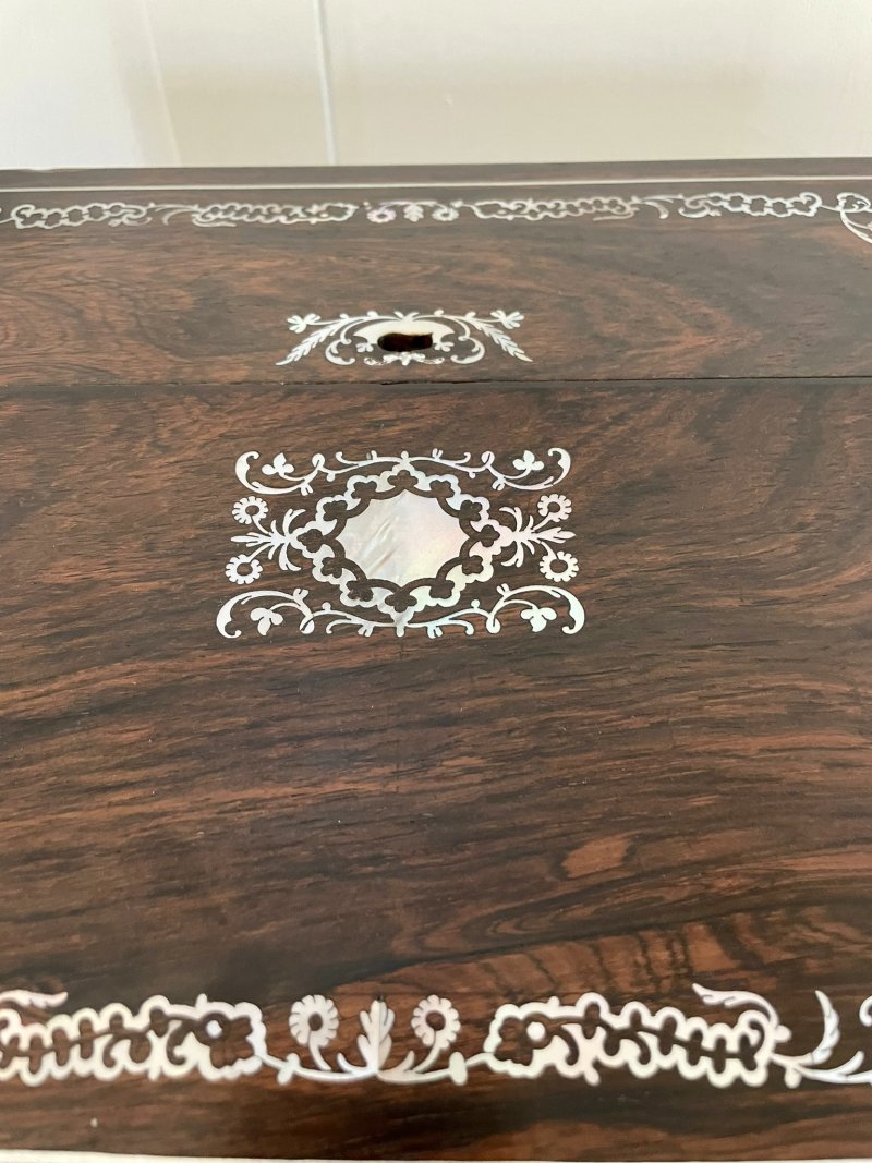 Unusual Antique Victorian Quality Rosewood Inlaid Writing Box - Image 9