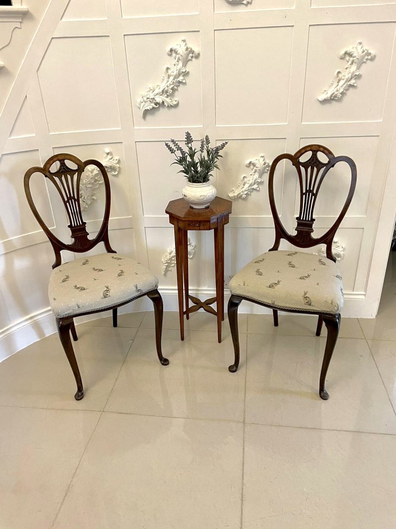 Pair of Antique Victorian Quality Mahogany Inlaid Side Chairs - Image 3