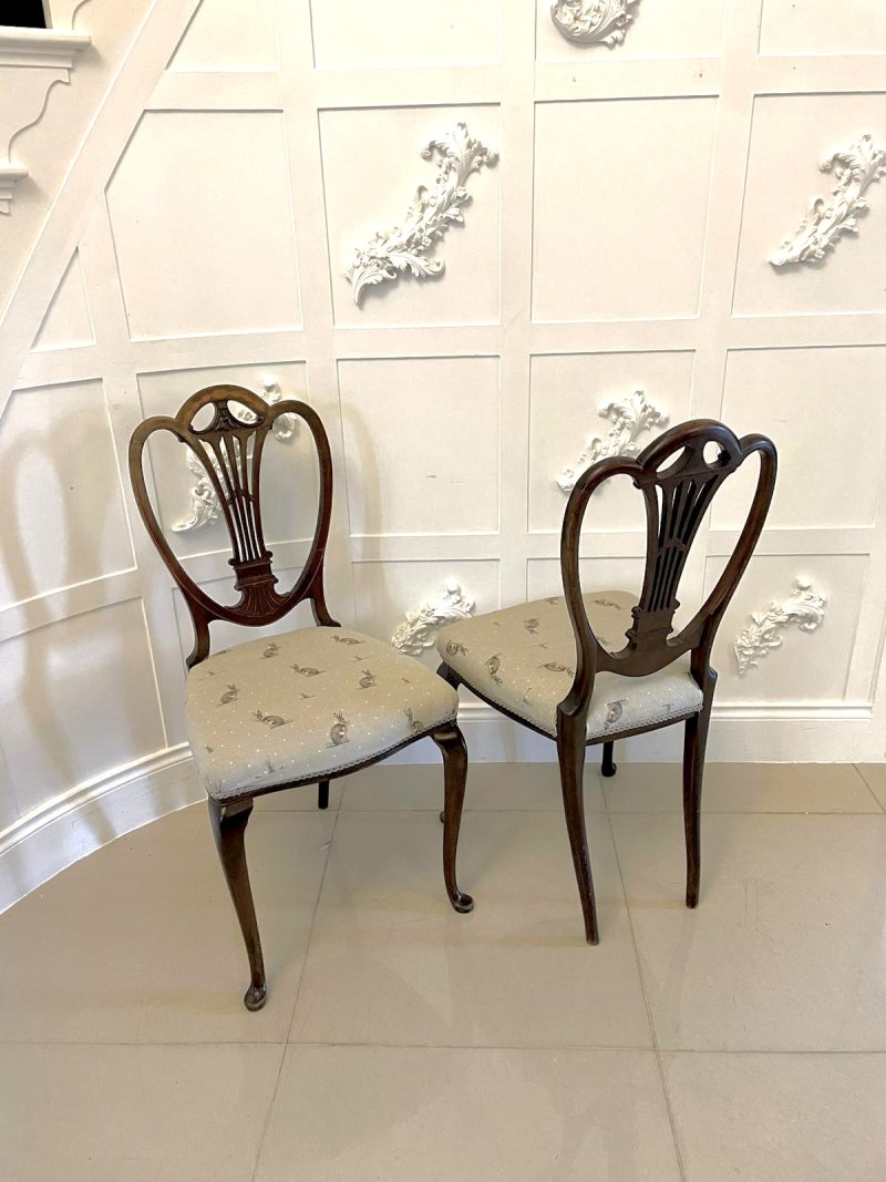 Pair of Antique Victorian Quality Mahogany Inlaid Side Chairs - Image 2