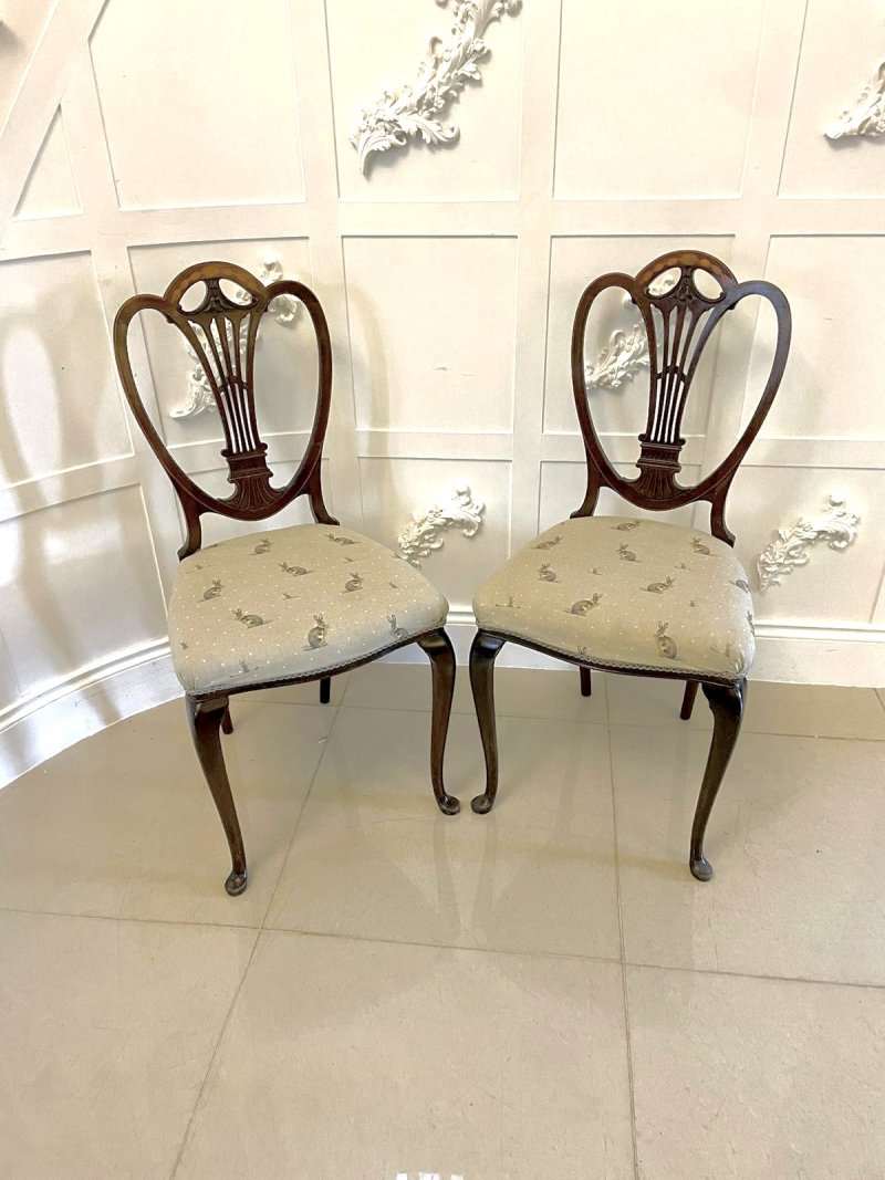 Pair of Antique Victorian Quality Mahogany Inlaid Side Chairs