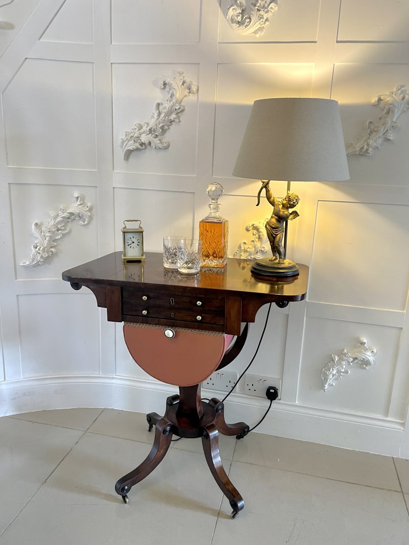 Antique Regency Quality Rosewood Free Standing Sewing/Lamp Table - Image 7